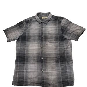 Tommy Bahama Silk Shirt Men XL Black White Plaid Short Sleeve Collar Button Down